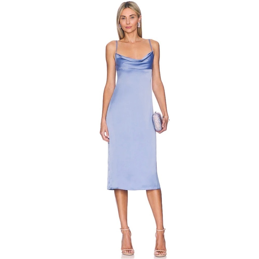 NWT Y2K style WEWOREWHAT Revolve Cowl Midi Slate Blue dress Womens size 6
